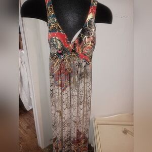 Elegant Multicolor Snake Print Maxi Dress